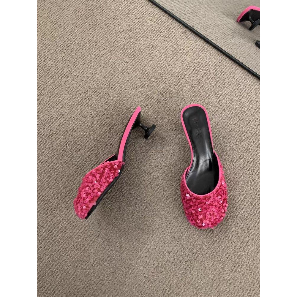 Ốp Bọc Giày Cao Gót Mũi Tròn Đính Kim Sa Lấp Lánh Dễ Thương