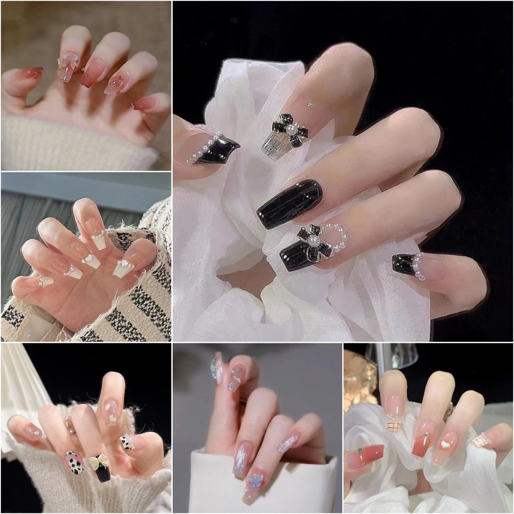 Set 24 / 24 Móng Tay Giả Đính Hạt Giả Ngọc Trai