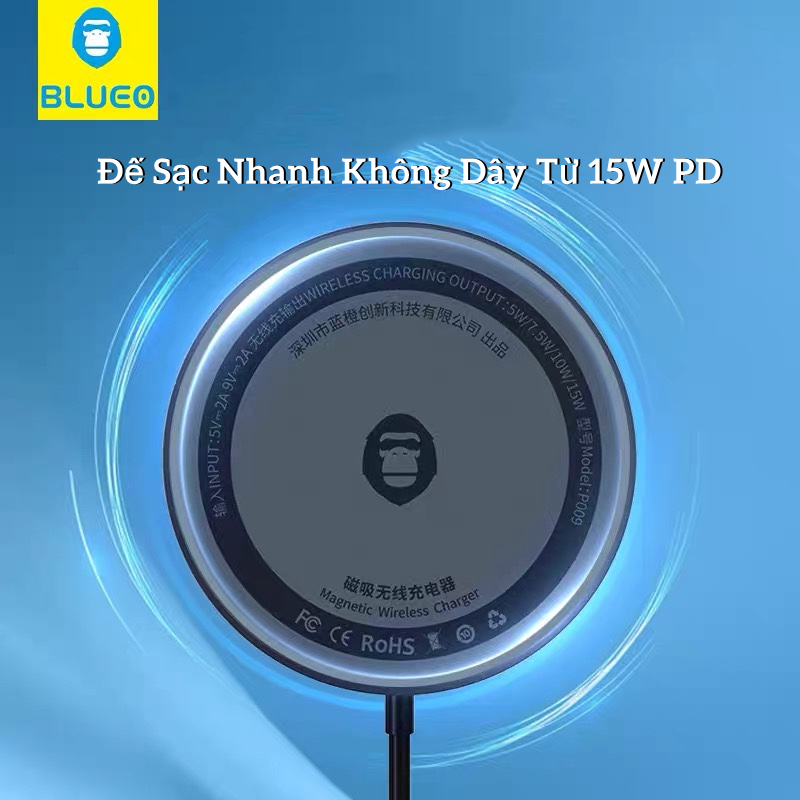 Đế Sạc Không Dây Blueo15W Cho iPhone 14/13/12 Đế Sạc Nhanh Không Dây Từ