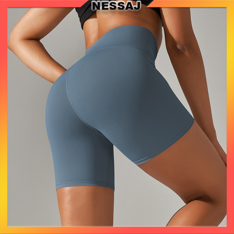 Nessaj Quần Short Legging Thể Thao Tập Yoga Gym Màu Trơn Co Giãn Không Đường May Nâng Hông (XS-XL)