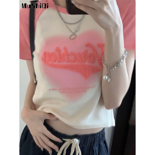 Áo thun MUSHIQI cotton ngắn tay phối màu tương phản thời trang cho nữ