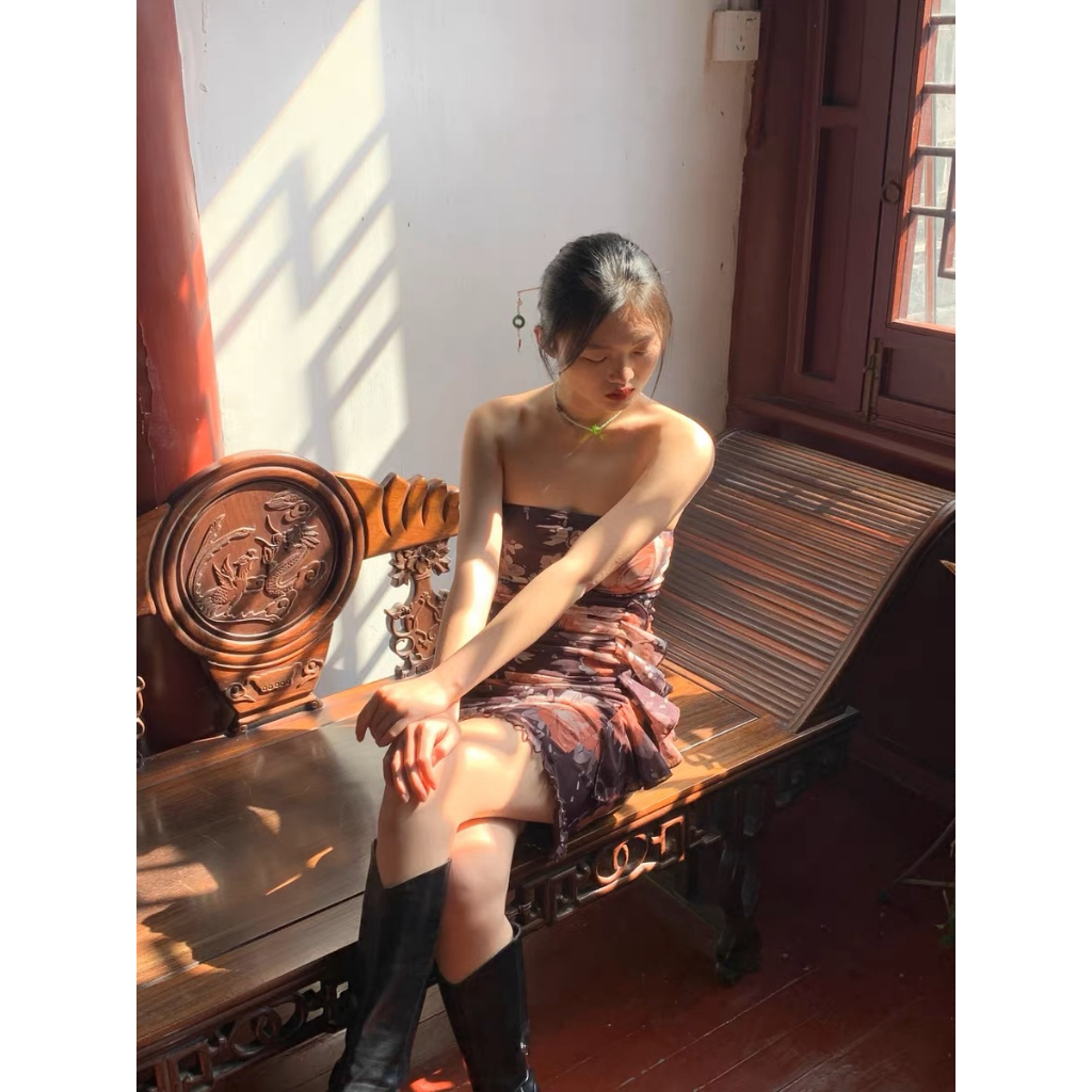 Đầm Mini Không Tay Hở Vai Y2k Phong Cách Đường Phố Quyến Rũ Cho Nữ