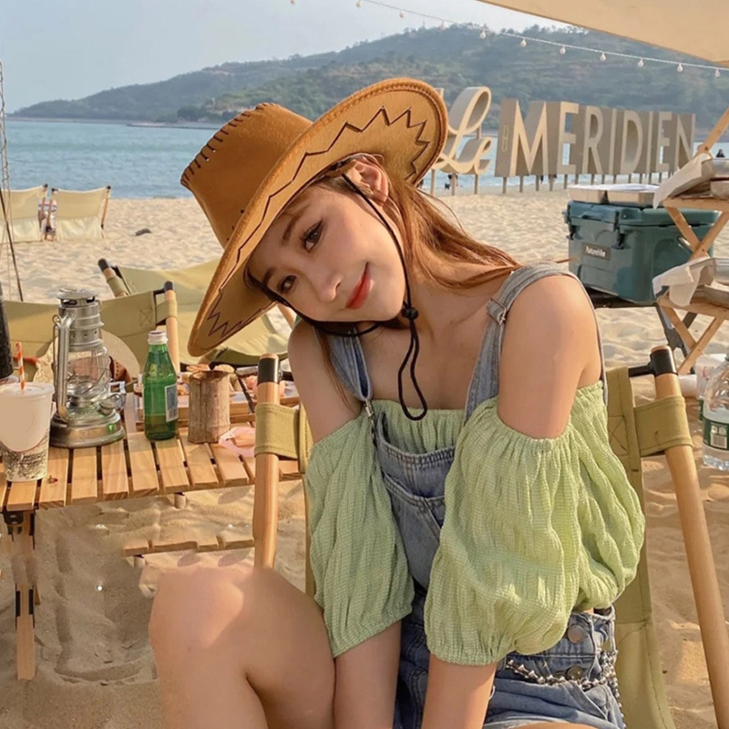 Mũ Cao Bồi Vành Rộng Kiểu Cao Bồi Vintage Phương Tây Dễ Phối Đồ