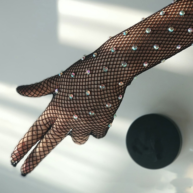 Găng Tay Lưới Dài Đính Đá Lấp Lánh Thời Trang Cho Nữ