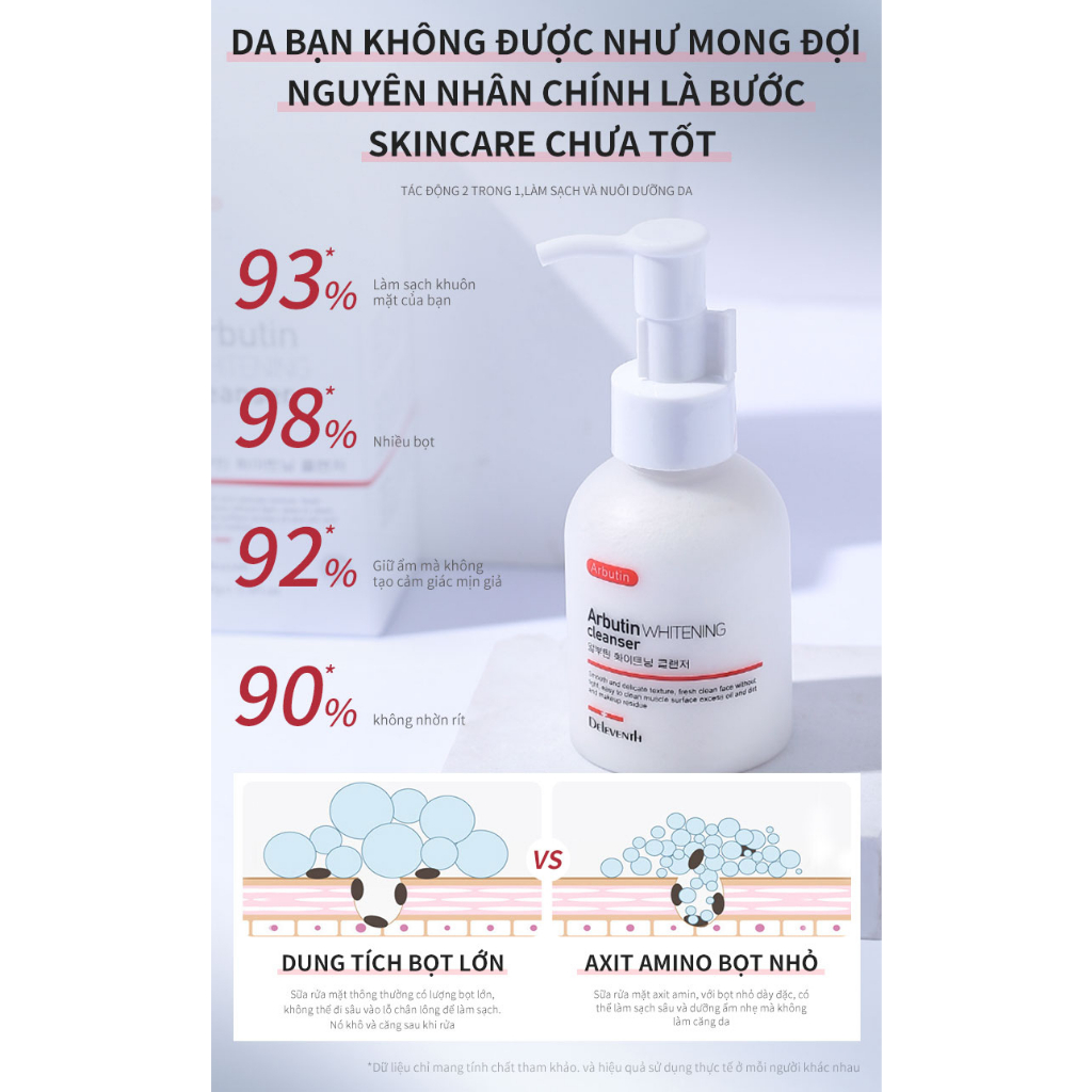 DEleventh Arbutin axit amin sữa rửa mặt Làm trắng da Làm sạch sâu da Sữa rửa mặt axit amin nhẹ nhàng（100ml）