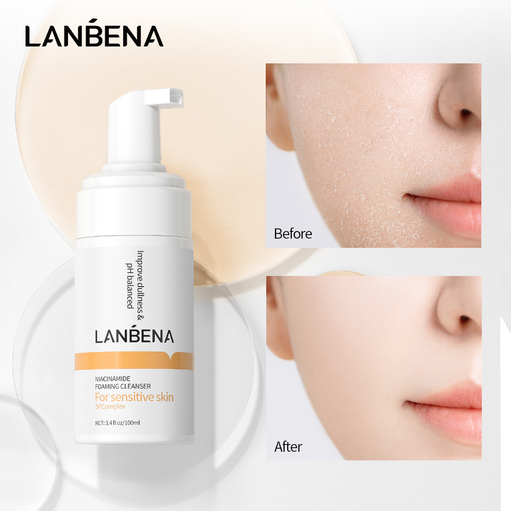 【Phiên bản nâng cấp】100ml Sữa rửa mặt Lanbena niacinamide tạo bọt làm sạch sâu và trắng sáng da