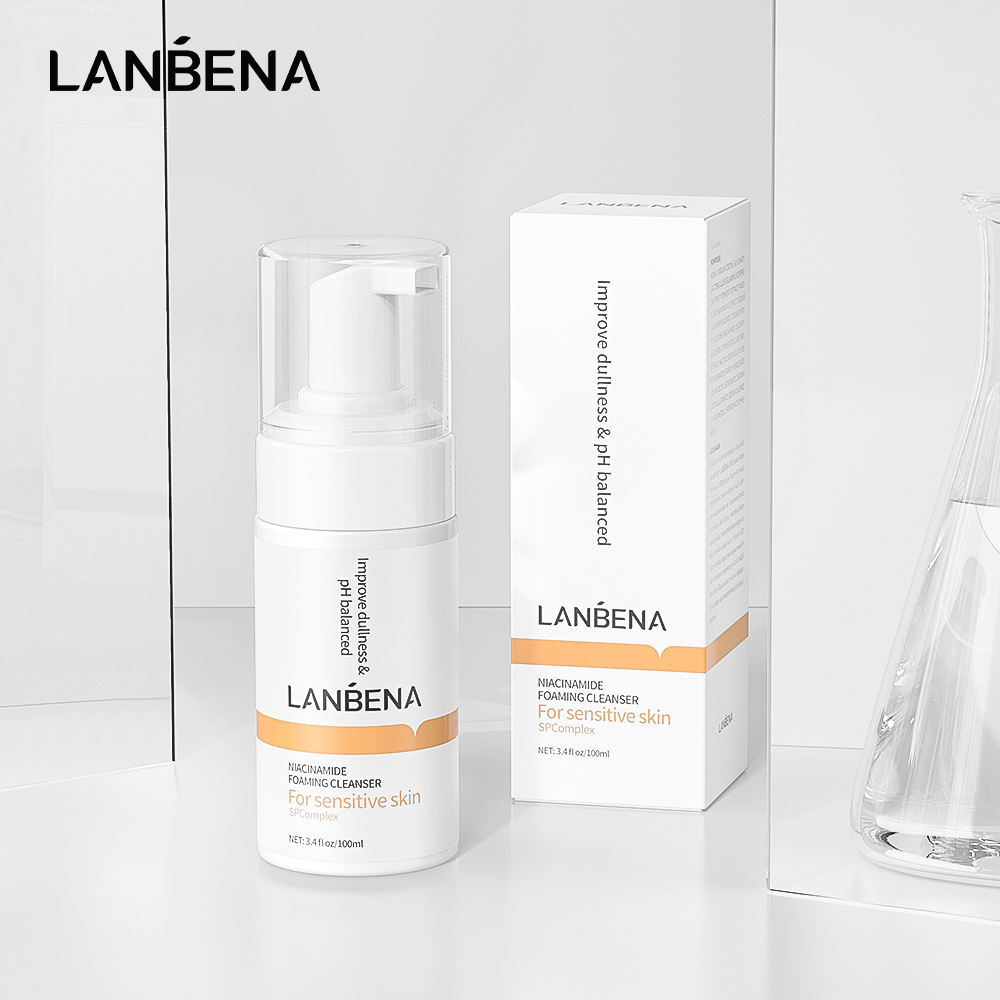 【Phiên bản nâng cấp】100ml Sữa rửa mặt Lanbena niacinamide tạo bọt làm sạch sâu và trắng sáng da