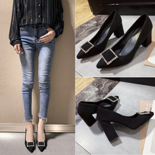 Giày cao gót MURIOKI 5-7cm màu đen có khóa cài thời trang công sở 2022 cho