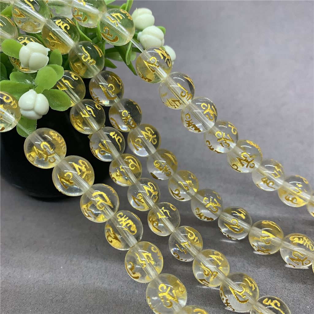 Hạt đá tròn khắc hình Phật 8-12mm bằng thủy tinh K9 tự làm