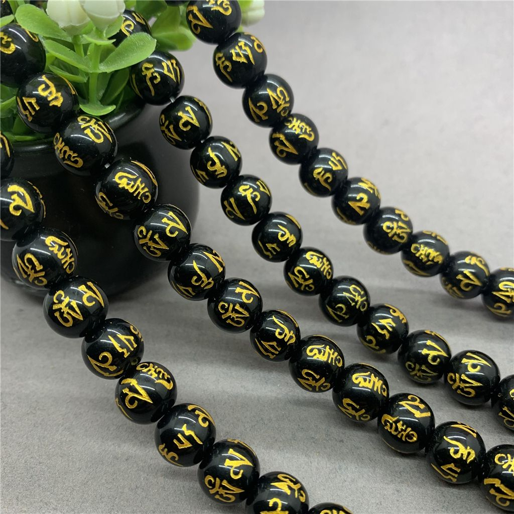 Hạt đá tròn khắc hình Phật 8-12mm bằng thủy tinh K9 tự làm