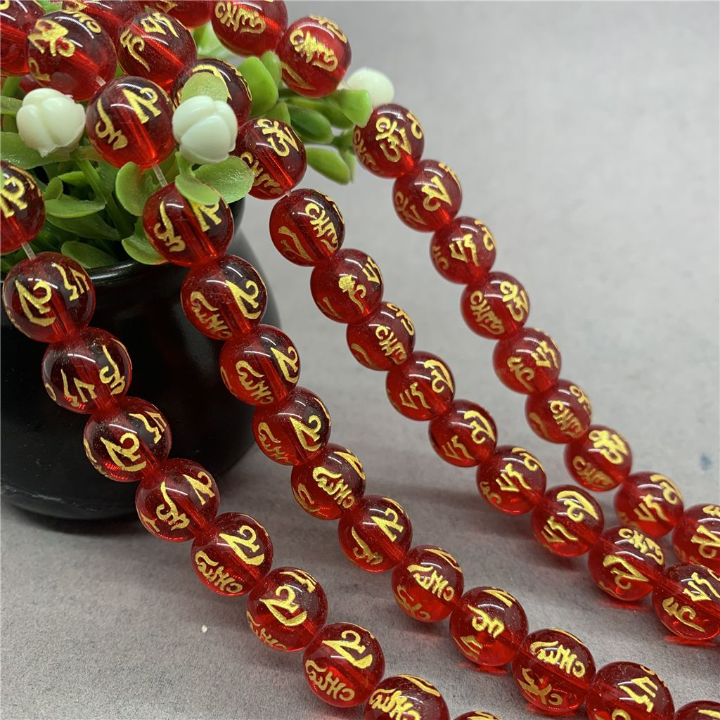 Hạt đá tròn khắc hình Phật 8-12mm bằng thủy tinh K9 tự làm