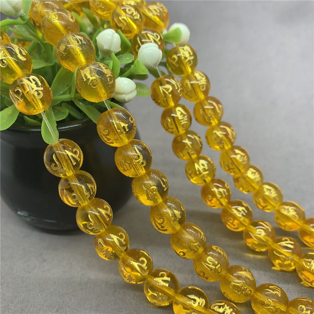 Hạt đá tròn khắc hình Phật 8-12mm bằng thủy tinh K9 tự làm