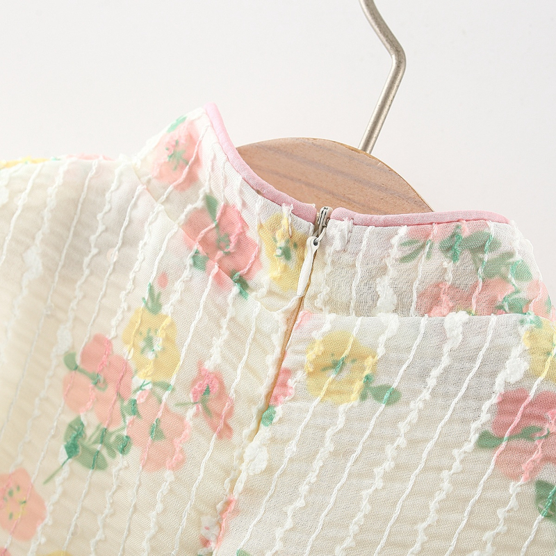 Đầm Công Chúa Hán Phục Phối Lưới Thêu Hoa Cài Nút Kiểu Trung Hoa Dễ Thương Cho Bé Gái