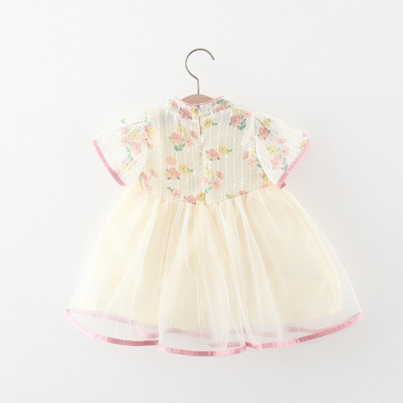 Đầm Công Chúa Hán Phục Phối Lưới Thêu Hoa Cài Nút Kiểu Trung Hoa Dễ Thương Cho Bé Gái