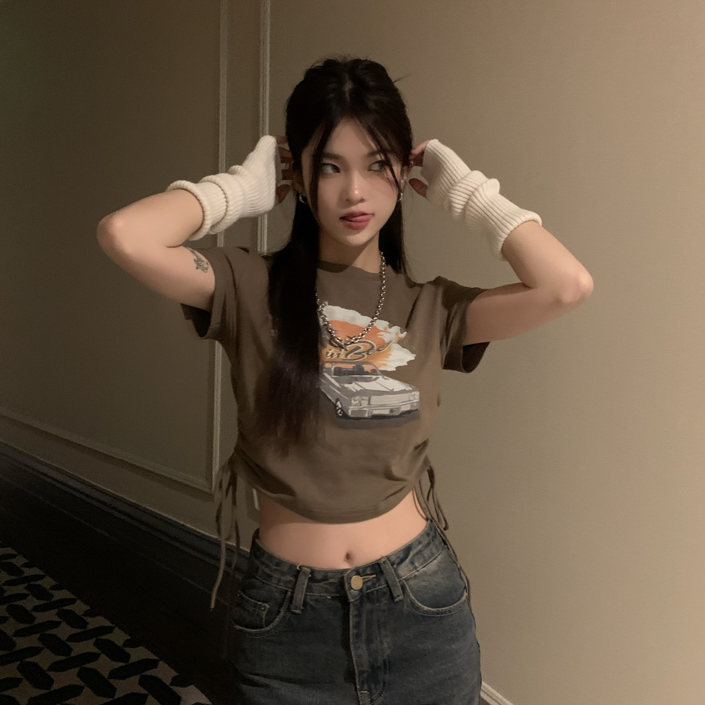 ZHELIHANGFEI Áo Thun Ngắn Tay Trễ Vai Ôm Dáng Thời Trang Dành Cho Nữ