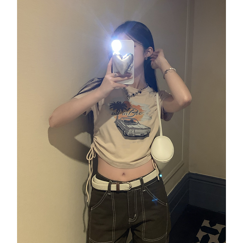 ZHELIHANGFEI Áo Thun Ngắn Tay Trễ Vai Ôm Dáng Thời Trang Dành Cho Nữ