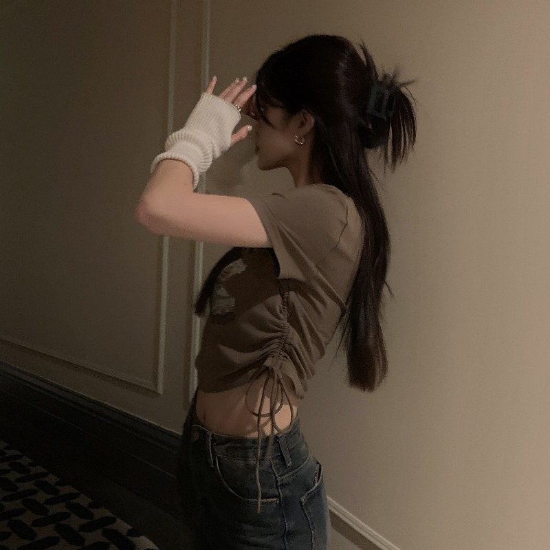 ZHELIHANGFEI Áo Thun Ngắn Tay Trễ Vai Ôm Dáng Thời Trang Dành Cho Nữ