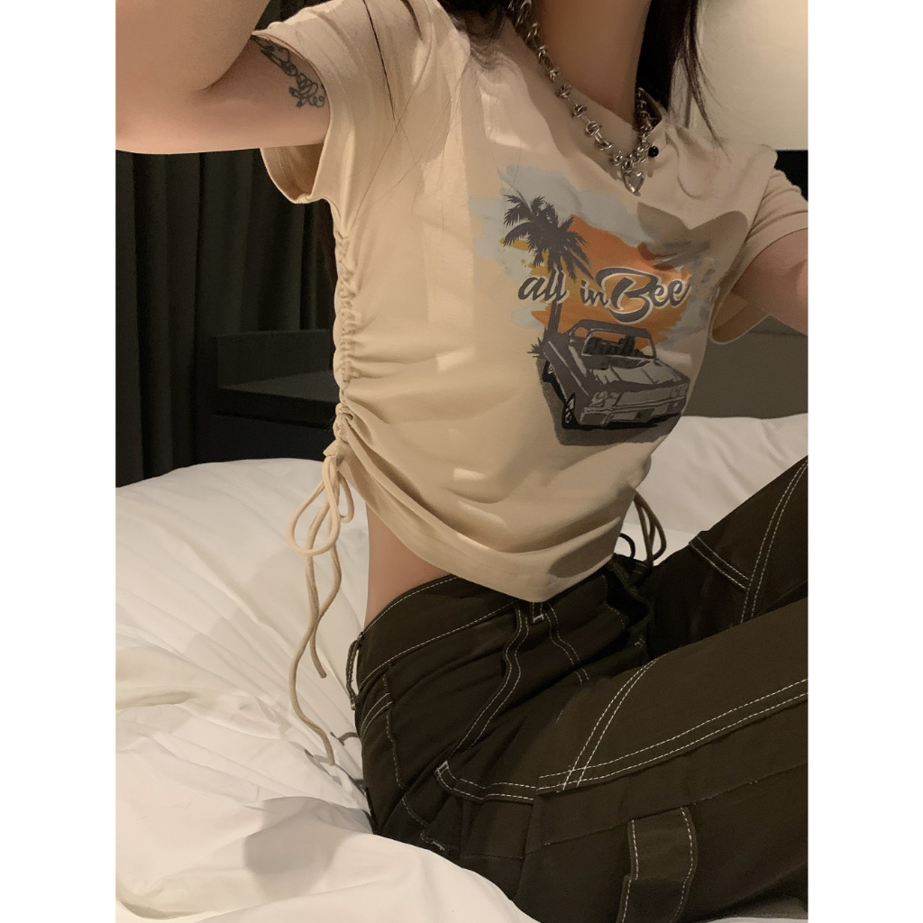 ZHELIHANGFEI Áo Thun Ngắn Tay Trễ Vai Ôm Dáng Thời Trang Dành Cho Nữ