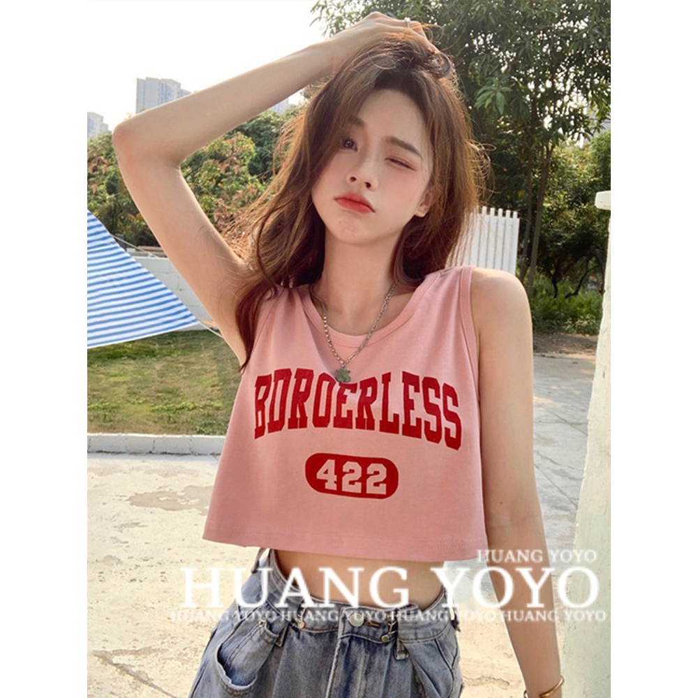 Áo Croptop Sát Nách Cổ Tròn In Chữ Thời Trang Mùa Hè Cho Nữ
