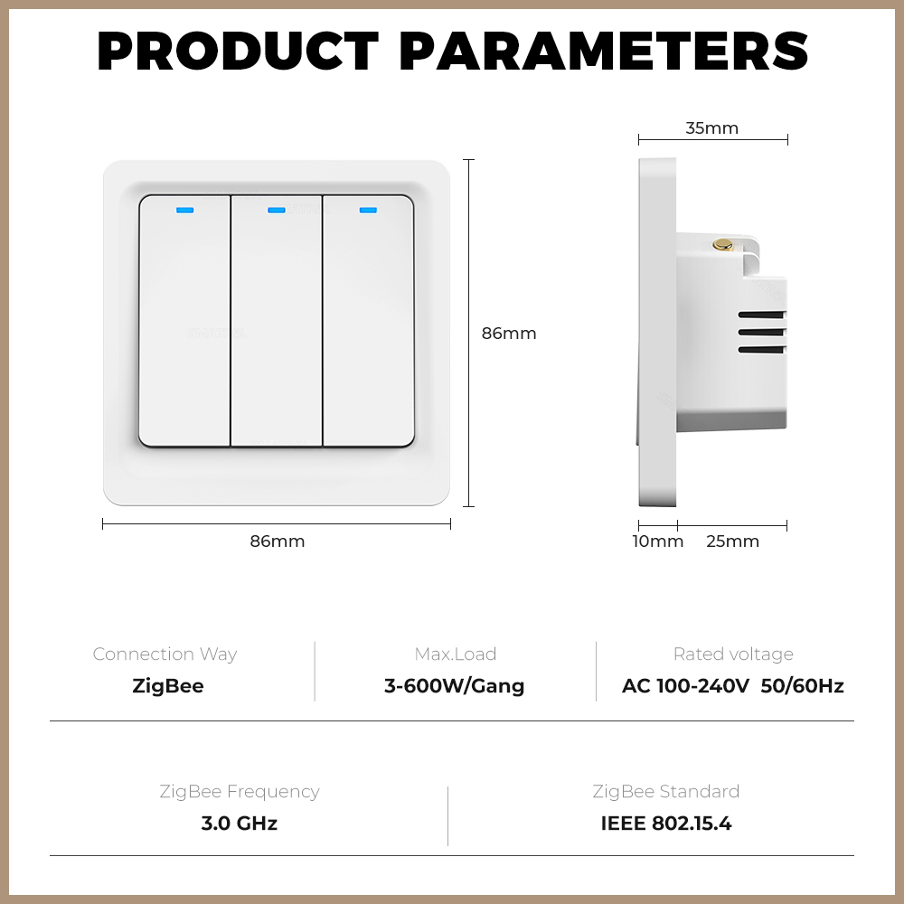 Công Tắc Đèn Thông Minh Zigbee Không Dây Trung Tính