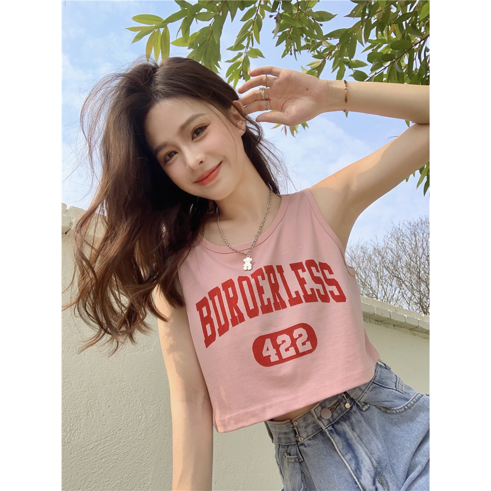 Áo Croptop Sát Nách Cổ Tròn In Chữ Thời Trang Mùa Hè Cho Nữ