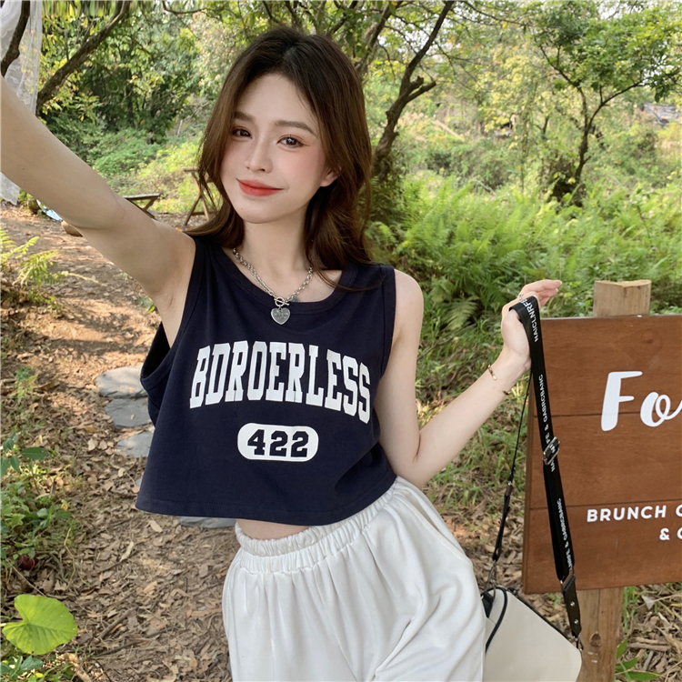 Áo Croptop Sát Nách Cổ Tròn In Chữ Thời Trang Mùa Hè Cho Nữ