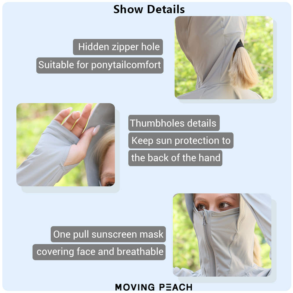 MOVING PEACH áo hoodie chống nắng Áo Khoác Chống Tia UV Toàn Diện Có Lỗ Xỏ Ngón Một Kích Thước Hình Quả Đào Cho Nữ BSZ