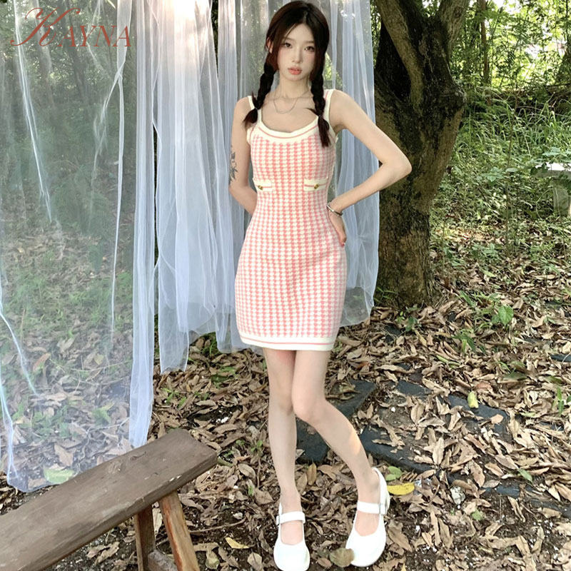 Zebina 2023 Đầm Ôm Dáng Không Tay Cổ Tròn Kẻ Sọc Caro Màu Sắc Ôm Dáng Vừa Vặn Phong Cách Hàn Quốc Cho Phụ Nữ Tuổi Trung Niên