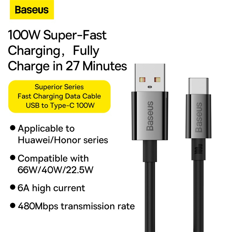 Cáp Sạc Nhanh Baseus 6A USB Type C Cho Huawei P30 P40 Pro 5A Huawei Honor 50 Pro