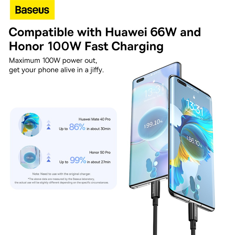 Cáp Sạc Nhanh Baseus 6A USB Type C Cho Huawei P30 P40 Pro 5A Huawei Honor 50 Pro