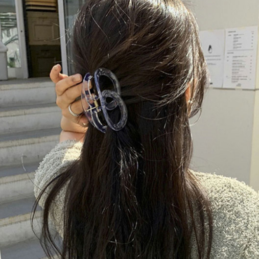 Kẹp Tóc Hai Vòng Tròn Màu Xanh Lá Cây Mù Tạt Phong Cách Hàn Quốc Thanh Lịch
