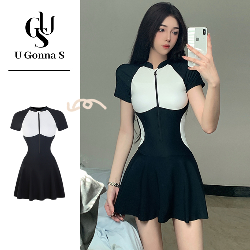 U Gonna S Áo tắm nữ tay ngắn gợi cảm một mảnh với miếng độn ngực đơn giản cổ điển thanh lịch thời trang đàn hồi màu trơn 2023
