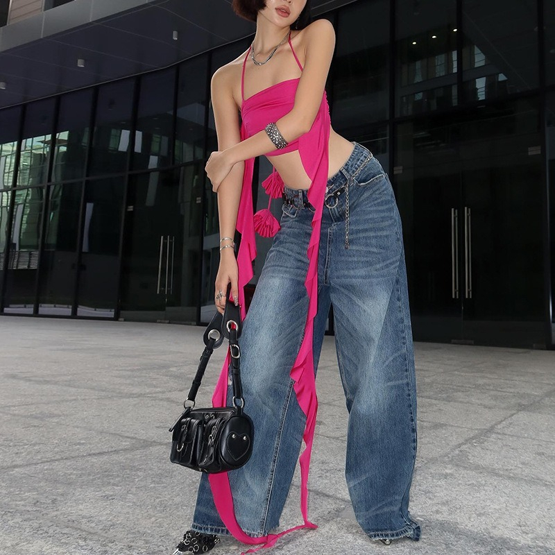 QADCOL Set Áo Hai Dây Hở Lưng Cổ Khoét Sâu + Quần short Thời Trang Đường Phố Gợi Cảm Cho Nữ Áo Ống Màu Trơn