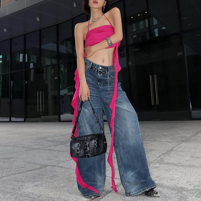 QADCOL Set Áo Hai Dây Hở Lưng Cổ Khoét Sâu + Quần short Thời Trang Đường Phố Gợi Cảm Cho Nữ Áo Ống Màu Trơn