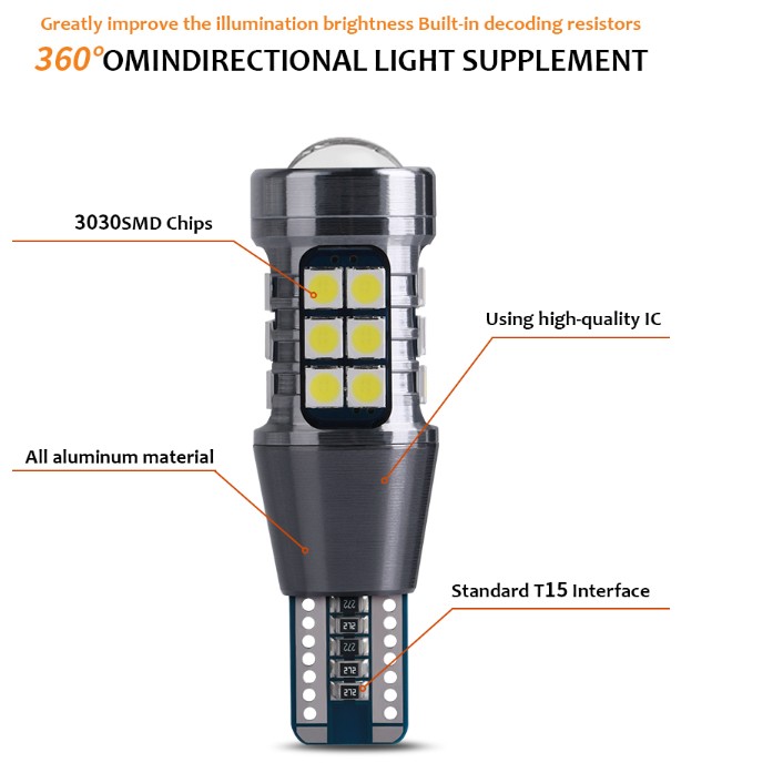 1 Đèn Led Tín Hiệu Đuôi Xe Ô Tô Siêu Sáng T15 W16W Led 921 912 3030 27SMD 12V