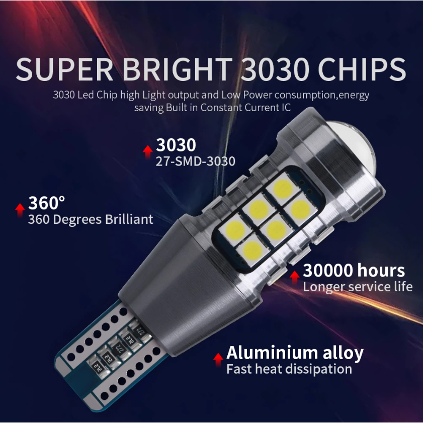 1 Đèn Led Tín Hiệu Đuôi Xe Ô Tô Siêu Sáng T15 W16W Led 921 912 3030 27SMD 12V