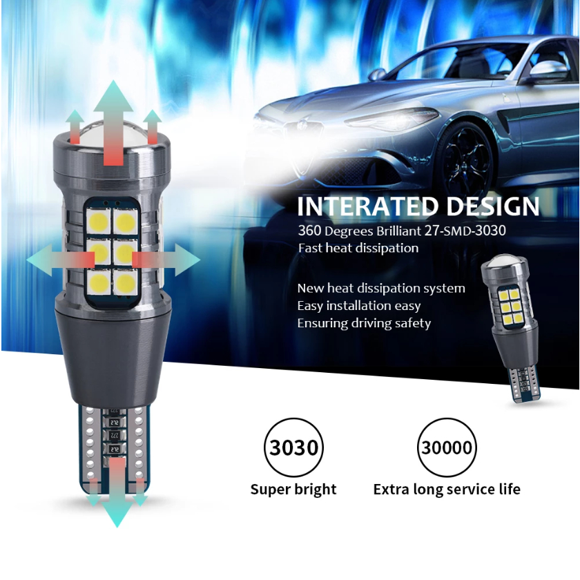 1 Đèn Led Tín Hiệu Đuôi Xe Ô Tô Siêu Sáng T15 W16W Led 921 912 3030 27SMD 12V