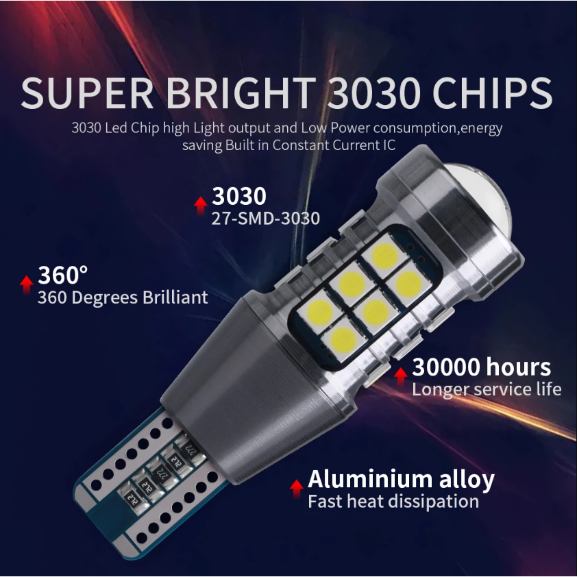 1 Đèn Led Tín Hiệu Đuôi Xe Ô Tô Siêu Sáng T15 W16W Led 921 912 3030 27SMD 12V