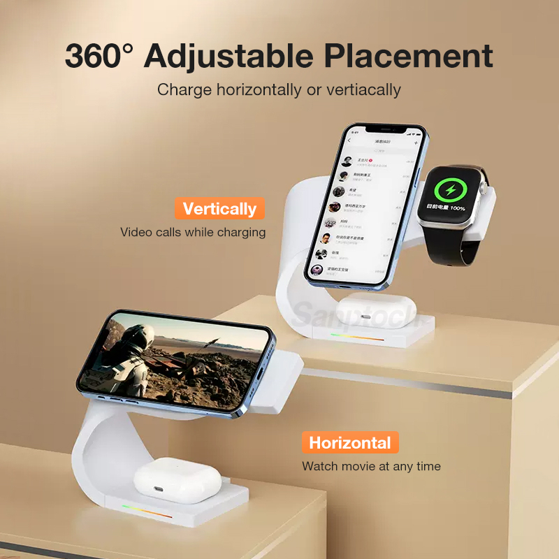 Đế Sạc Nhanh Không Dây 4 Trong 1 15W Qi Cho iPhone 14 / 13 / 12 Pro Max 8 / 7 / 6 / 5 / 4 / 3 / 2 / Airpods Pro2 / Pro