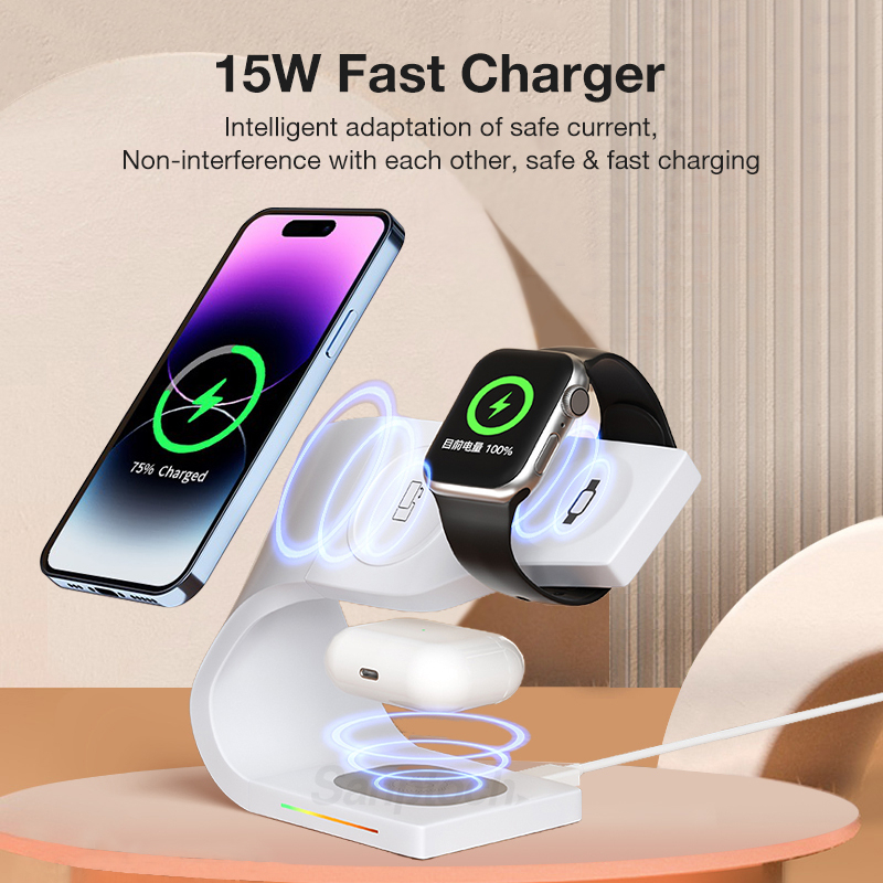 Đế Sạc Nhanh Không Dây 4 Trong 1 15W Qi Cho iPhone 14 / 13 / 12 Pro Max 8 / 7 / 6 / 5 / 4 / 3 / 2 / Airpods Pro2 / Pro