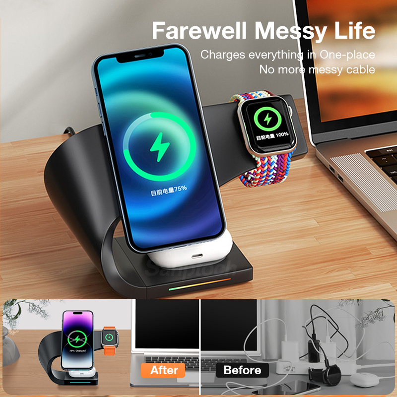 Đế Sạc Nhanh Không Dây 4 Trong 1 15W Qi Cho iPhone 14 / 13 / 12 Pro Max 8 / 7 / 6 / 5 / 4 / 3 / 2 / Airpods Pro2 / Pro