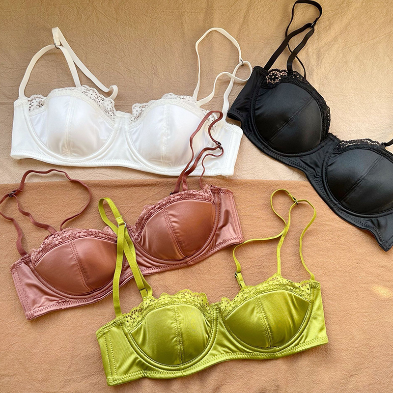 Áo Ngực Satin Ren Cup Mỏng 4 Màu Thời Trang Quyến Rũ Cho Nữ