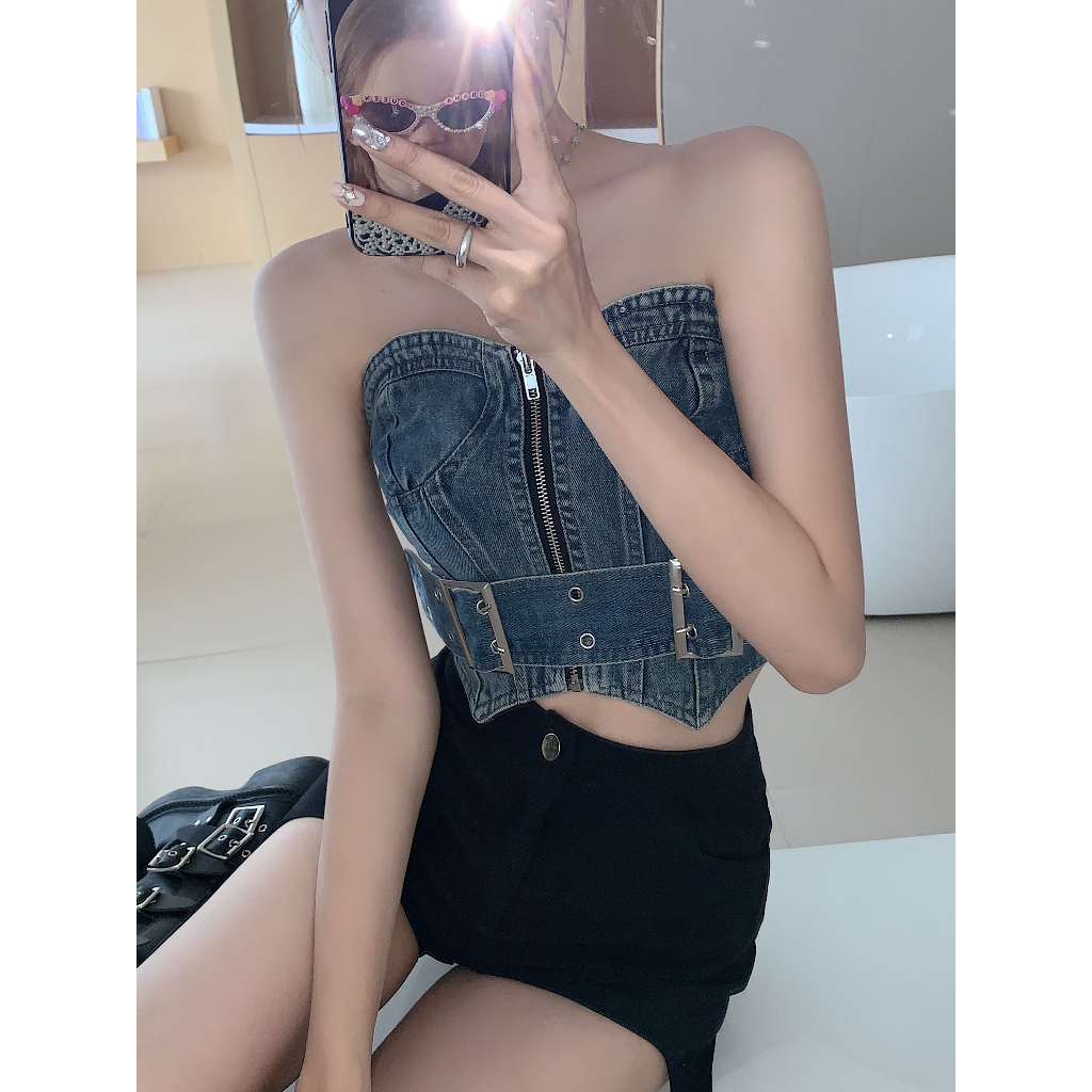 Lalisas Áo Không Dây Phong Cách Cao Bồi Mỹ retro Quyến Rũ Cho Nữ