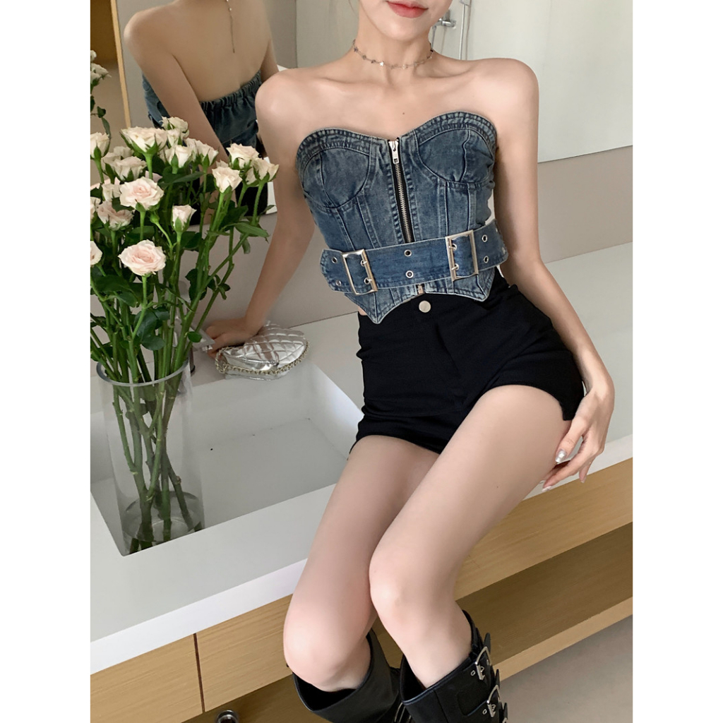 Lalisas Áo Không Dây Phong Cách Cao Bồi Mỹ retro Quyến Rũ Cho Nữ