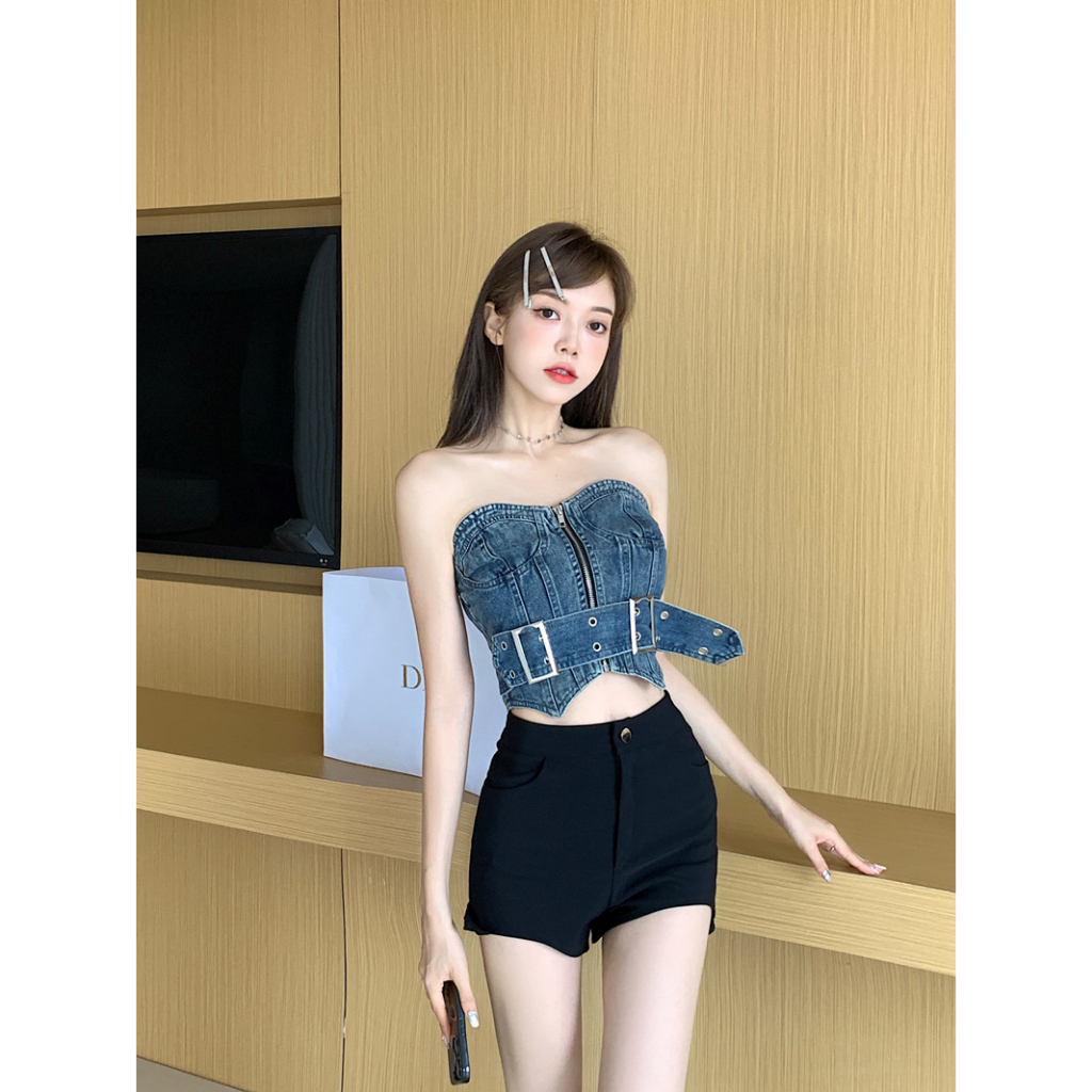 Lalisas Áo Không Dây Phong Cách Cao Bồi Mỹ retro Quyến Rũ Cho Nữ