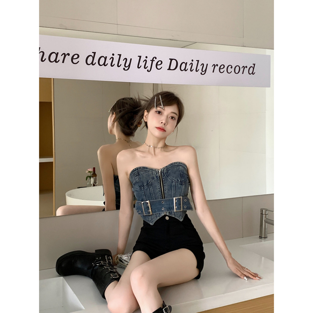 Lalisas Áo Không Dây Phong Cách Cao Bồi Mỹ retro Quyến Rũ Cho Nữ