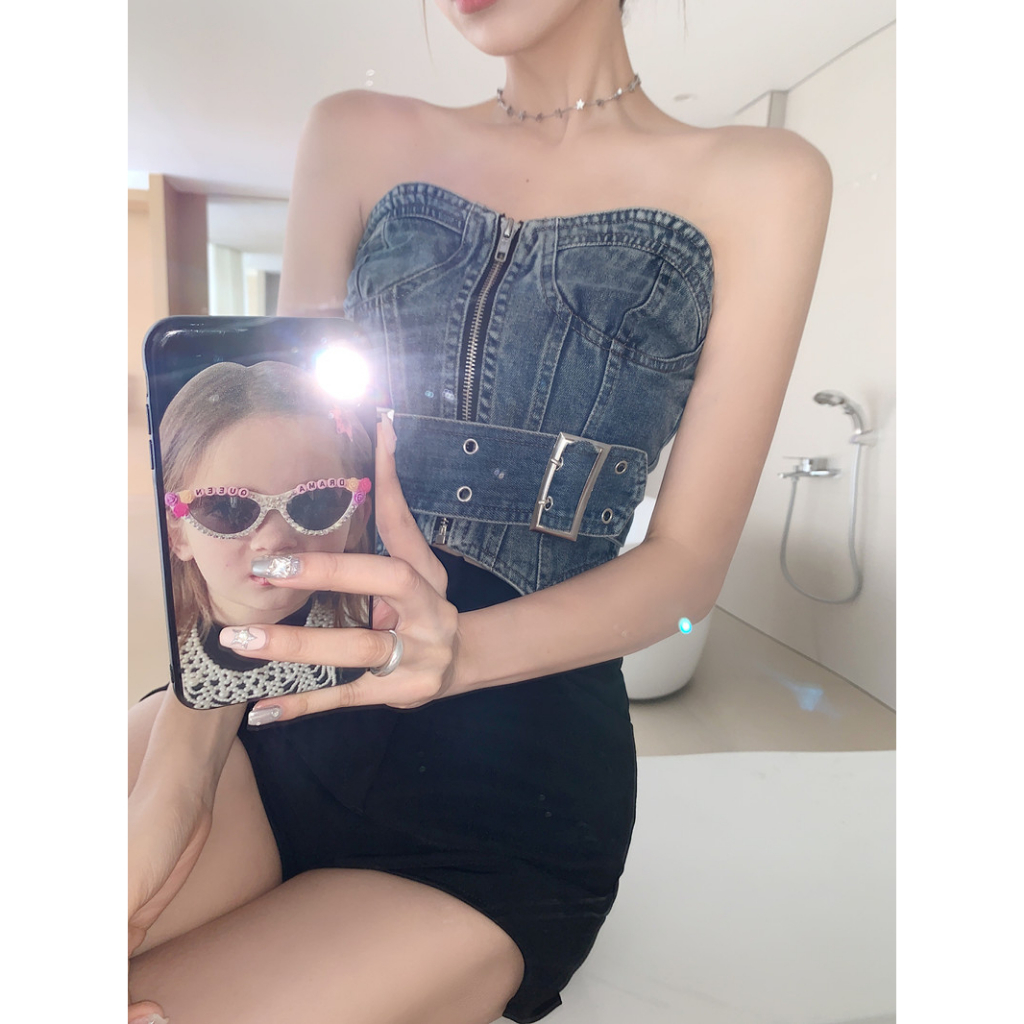 Lalisas Áo Không Dây Phong Cách Cao Bồi Mỹ retro Quyến Rũ Cho Nữ