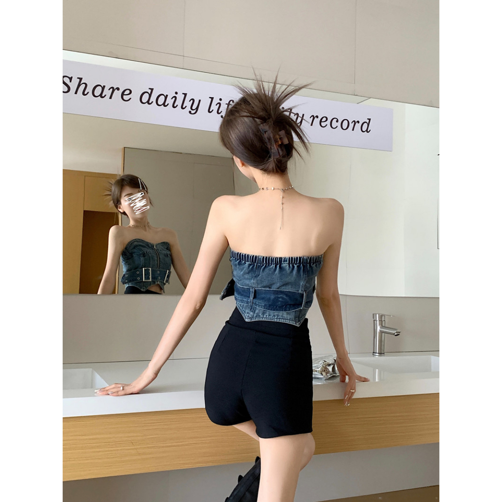 Lalisas Áo Không Dây Phong Cách Cao Bồi Mỹ retro Quyến Rũ Cho Nữ