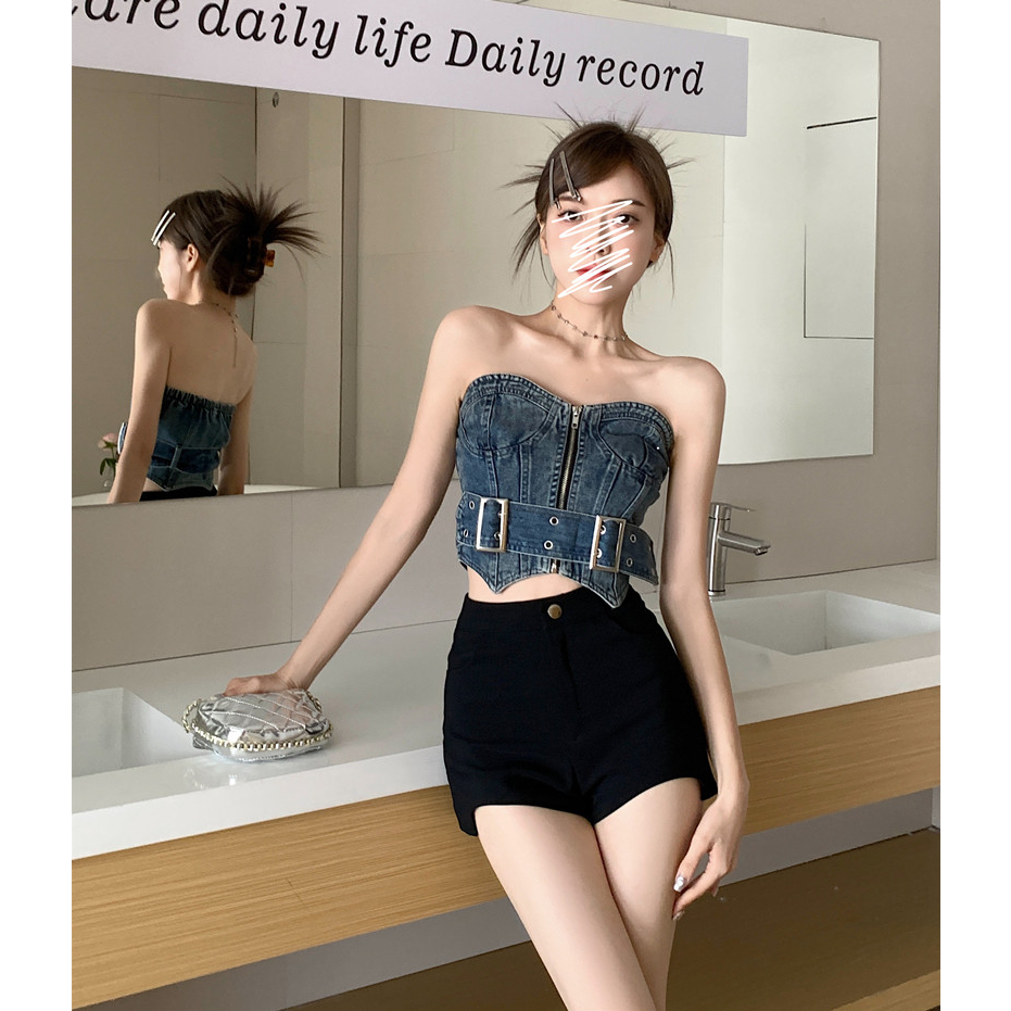 Lalisas Áo Không Dây Phong Cách Cao Bồi Mỹ retro Quyến Rũ Cho Nữ