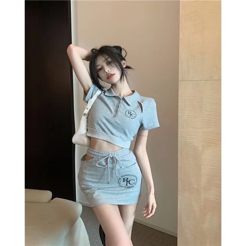 QADCOL Bộ Áo Thun + Chân Váy Ngắn Phong Cách Đường Phố Dễ Thương Thời Trang Mùa Hè Cho Bé Gái